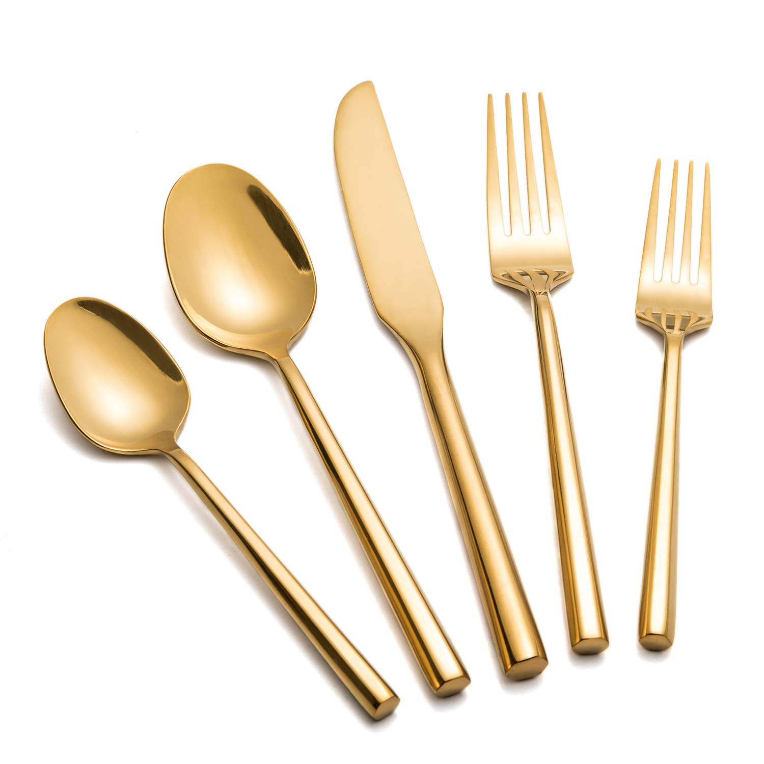 Premium 40-Piece Stainless Steel Flatware Set - Gold & Silver Silverware with Hexagon Handle for 8 People - Elegant Dinnerware for Home, Kitchen, Restaurant & Daily Use