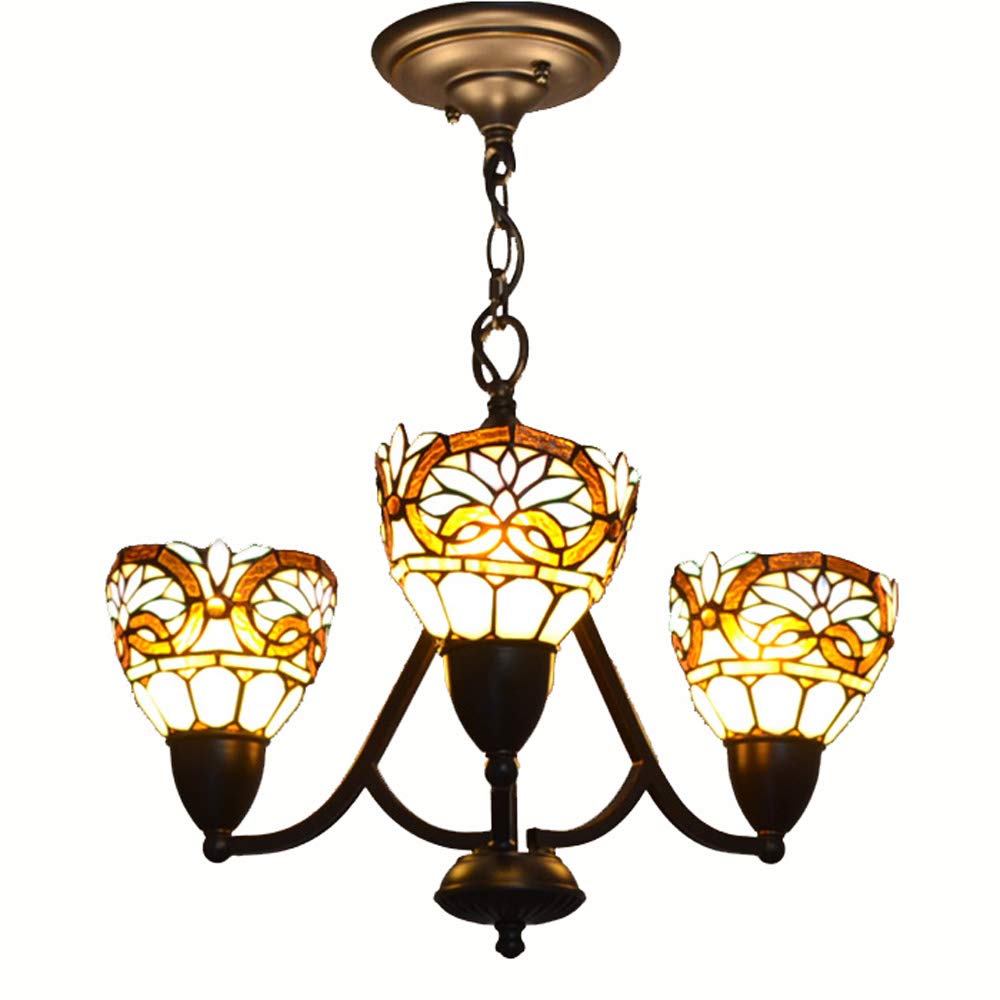 Tiffany Style Chandelier - 3-Light Rococo Pendant Lamp for Living Room, Dining Room, Bedroom & Restaurant | Elegant Ceiling Lighting Fixture for Home Decor & Commercial Spaces