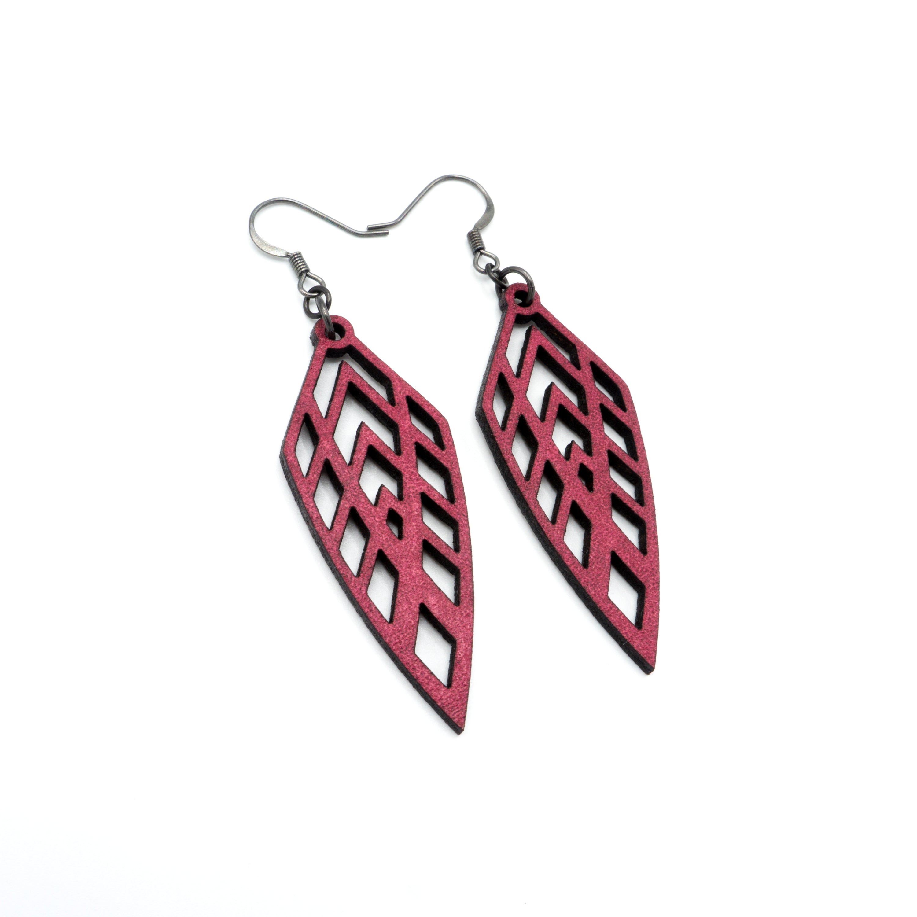 Arrowhead 02 Small Fuchsia Leather Earrings for Women - Handmade Boho Chic Dangle Earrings for Casual Wear, Parties & Festivals