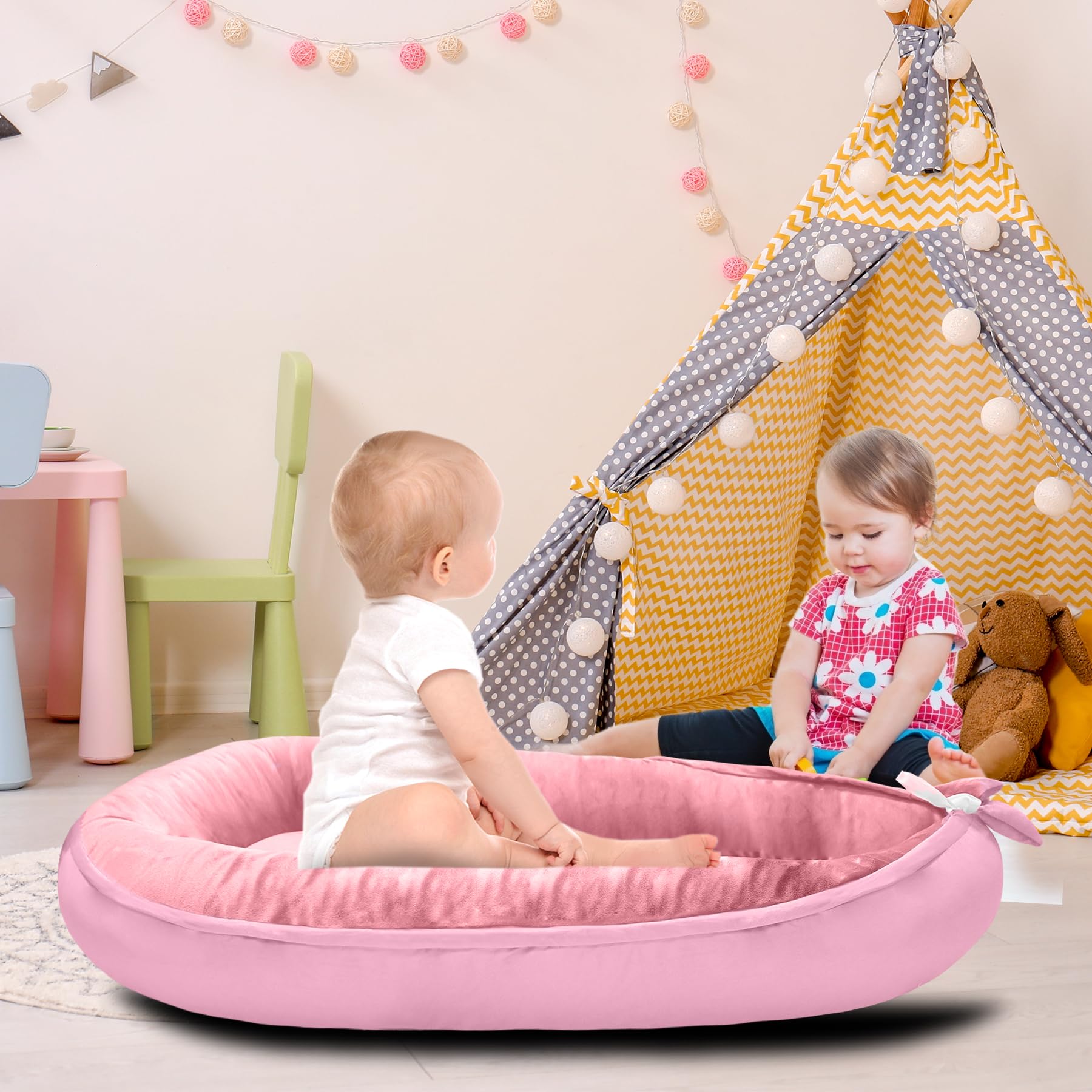 **Baby Lounger for Newborn 0-24 Months | Adjustable Portable Infant Lounger with Breathable 100% Cotton & Velvet Cover | Co-Sleeper for Bed | Perfect Baby Shower Gift & Nursery Essential | Ideal for Napping, Travel & Safe Co-Sleeping**