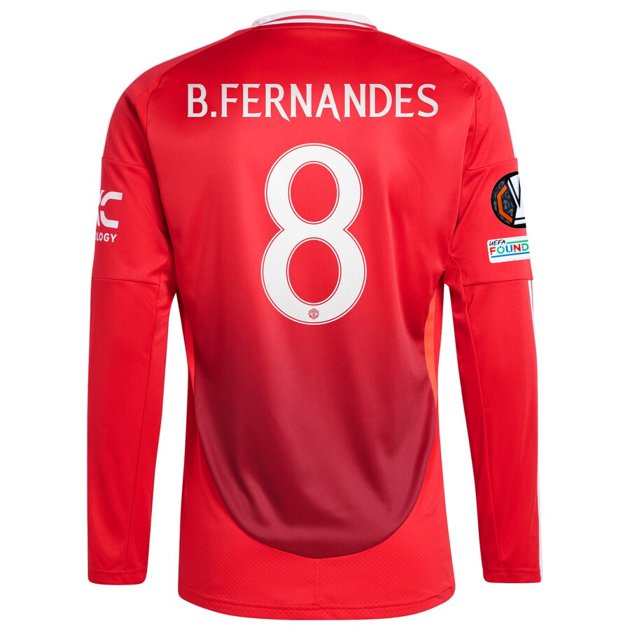 adidas Manchester United Bruno Fernandes Long Sleeve Home Jersey 24/25 - Official Europa League Patches (Red) | Authentic Football Shirt for Fans & Players | Perfect for Matchdays, Training & Gifts
