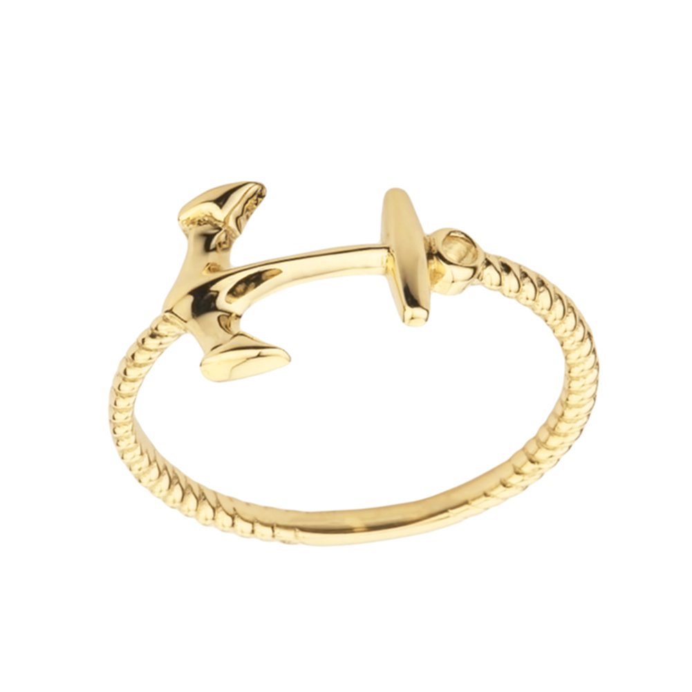 10k Yellow Gold Nautical Anchor Rope Ring for Women - Dainty Sideways Anchor Jewelry - Perfect for Beach Weddings, Cruise Vacations & Nautical-Themed Gifts