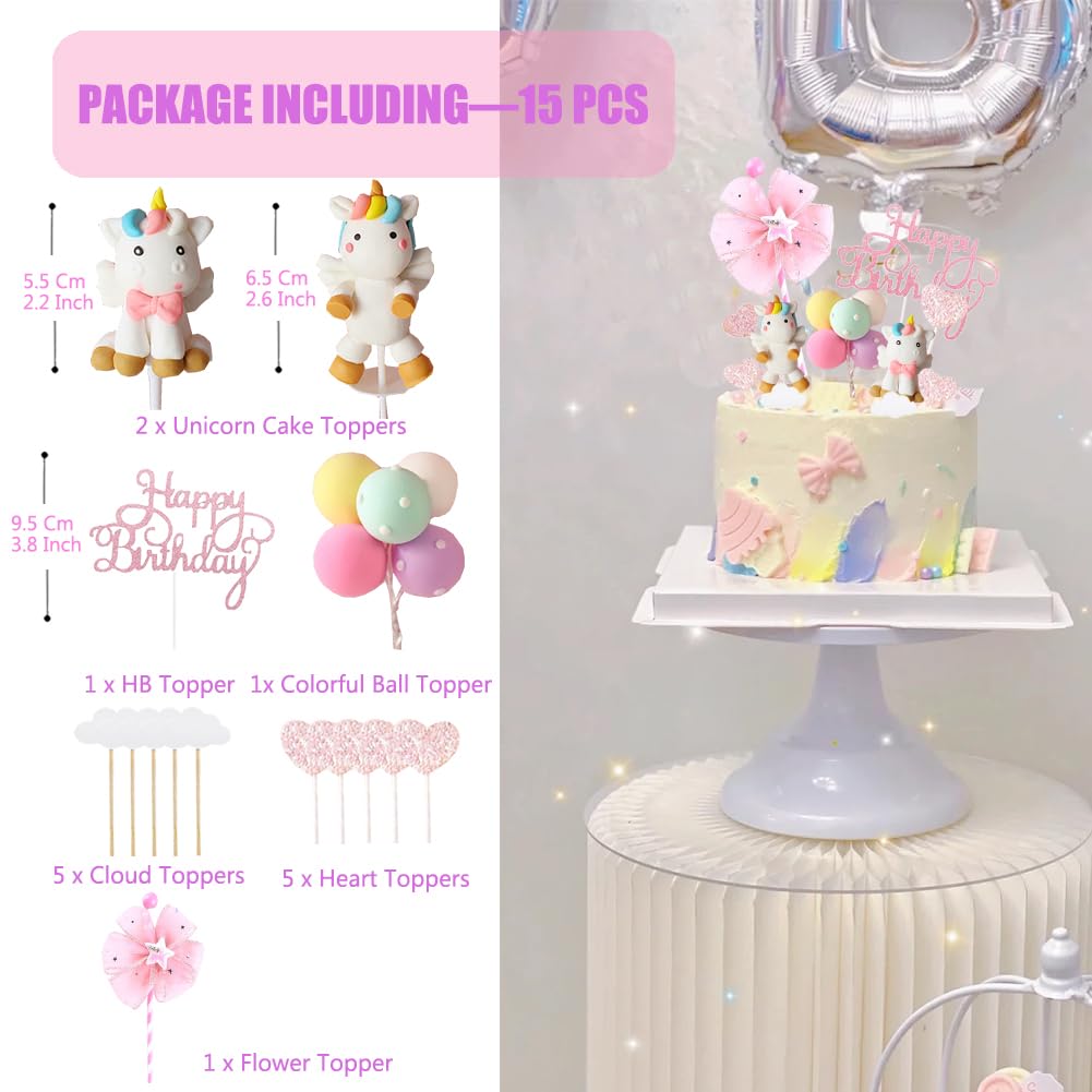 Unicorn Cake Topper - Rainbow Macaron Birthday Cake Decoration for Kids, Girls, Baby Shower Party | Happy Birthday Banner for Cakes, Cupcakes & Desserts