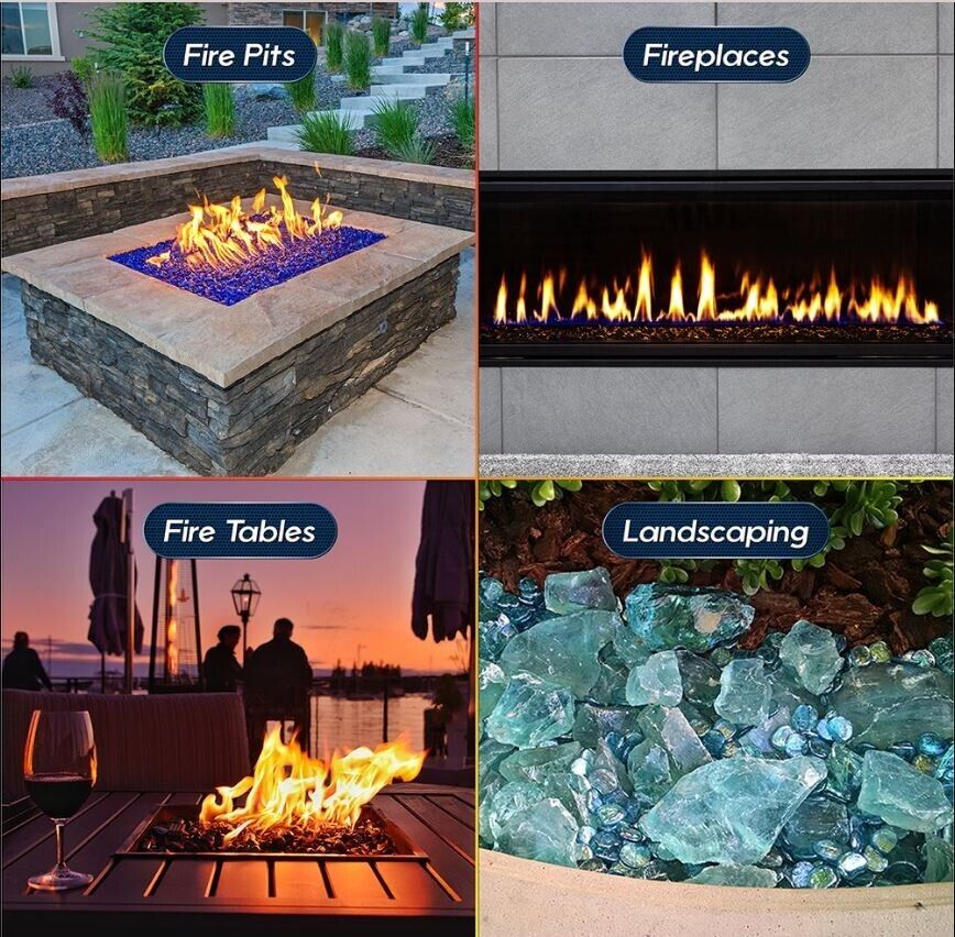 Hiland RGLASS BB Pit Fire Glass - Bahama Blend Extreme Temperature Resistant - 10 Pounds for Fire Pits, Outdoor Fireplaces, and Landscaping