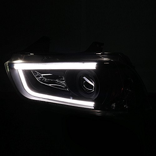 AKKON Black Bezel LED Daytime Running Lights Tube/Strip for 2011-2014 Dodge Charger - Halogen Type Projector Headlights (LH+RH Pair) - Upgrade Your Ride with Enhanced Visibility & Style