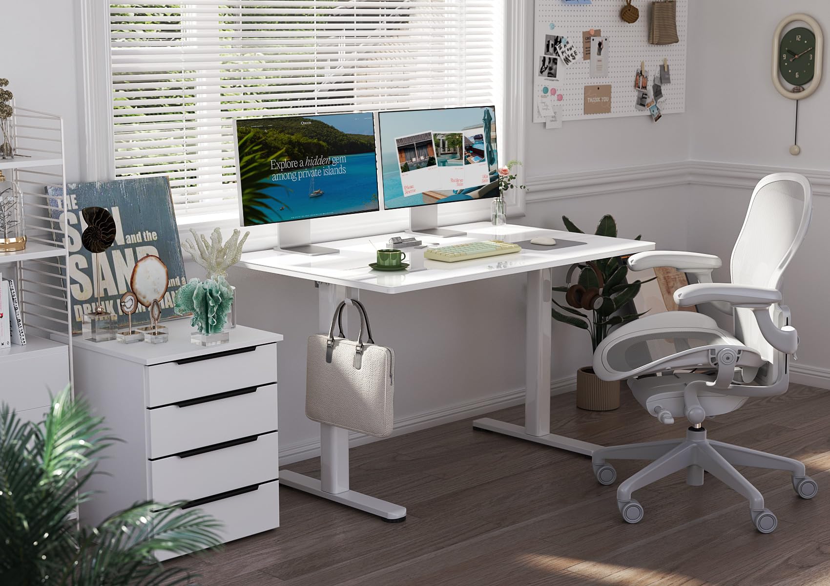 Claiks 48 Inch Electric Height Adjustable Standing Desk - White Modern Home Office Computer Desk with Quick Installation | Perfect for Remote Work, Gaming & Study Spaces