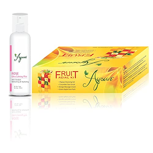 Aysun Fruit Facial Kit & Rose Ultra Calming Mist Set - 2 Piece Skincare Combo for Hydration & Soothing - Perfect for Spa Day & Travel Skincare Routine