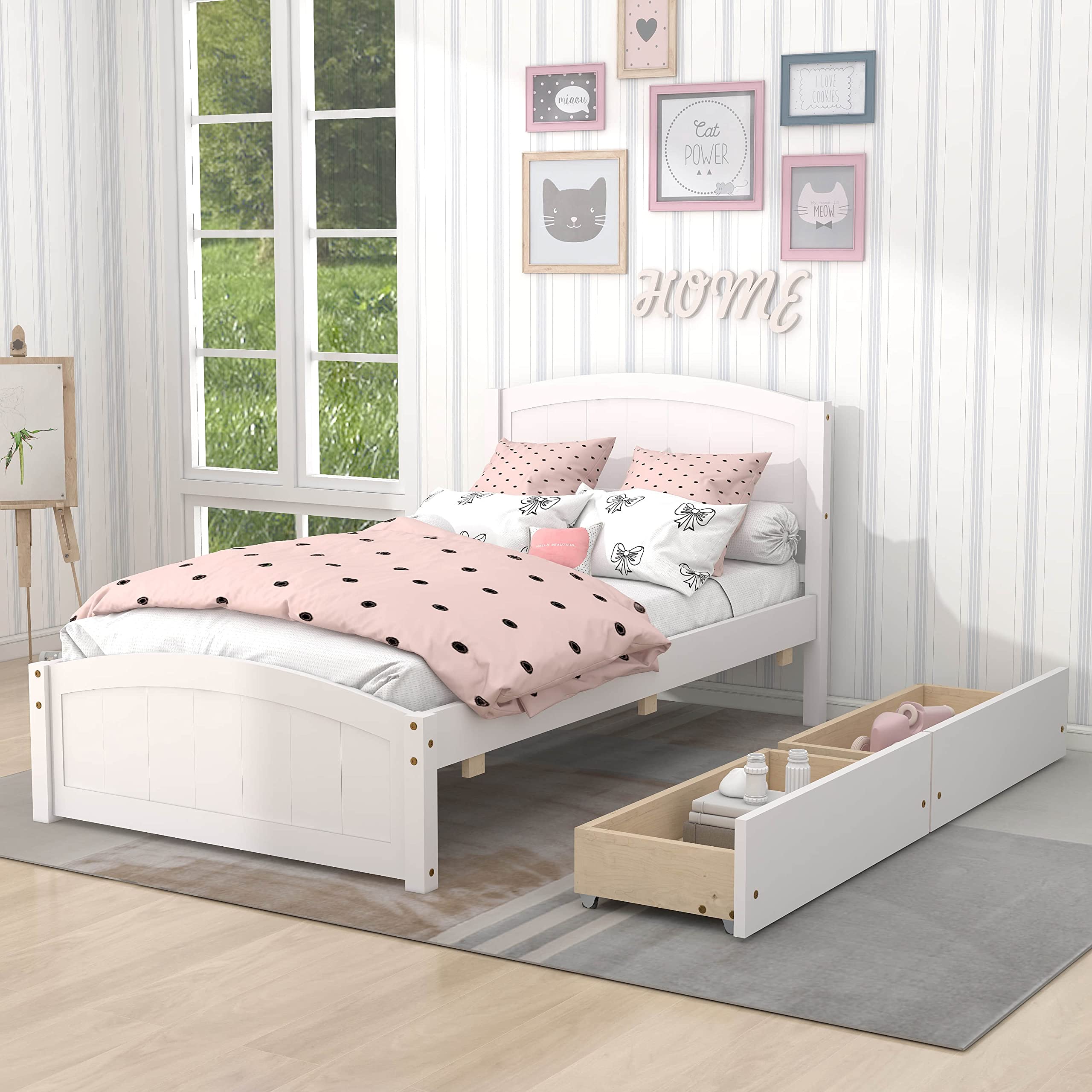 Twin Size Bed Frame with Storage Drawers - Solid Wood Platform Bed with Wooden Slat Support for Kids, Teens & Adults | No Box Spring Needed | Perfect for Small Bedrooms, Guest Rooms & Dormitories