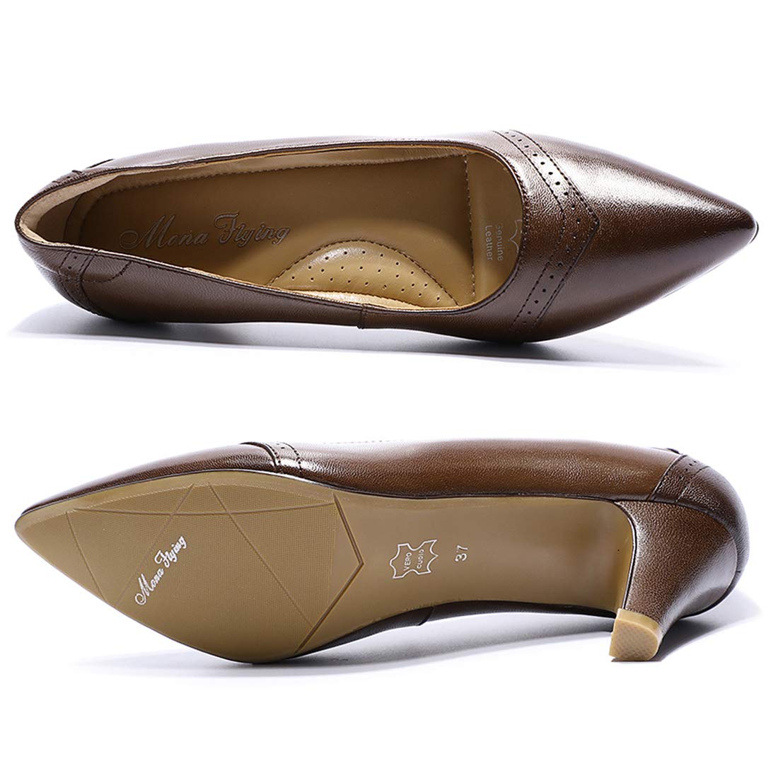 Mona Flying Women's Leather Pointed Toe Dress Pumps - Comfortable High Heel Office Work Shoes for Ladies | Professional Business Attire & Formal Occasions