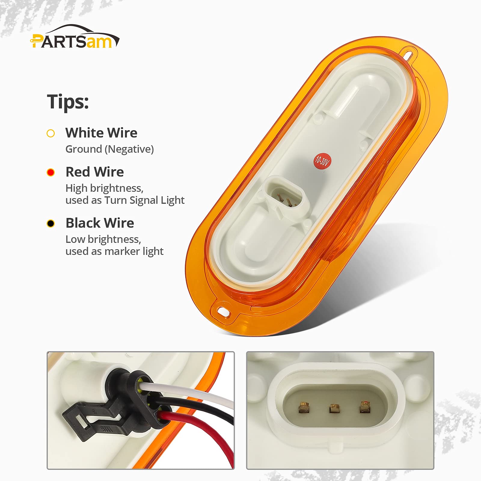 Partsam 2Pcs 6 Inch Oval LED Mid Ship Turn Signal & Side Marker Clearance Lights - Amber Lens, Sealed with 3-Wire Pigtail for LED Trailer Lights, Weathertight Plug - Perfect for Semi Trucks, Trailers & RVs