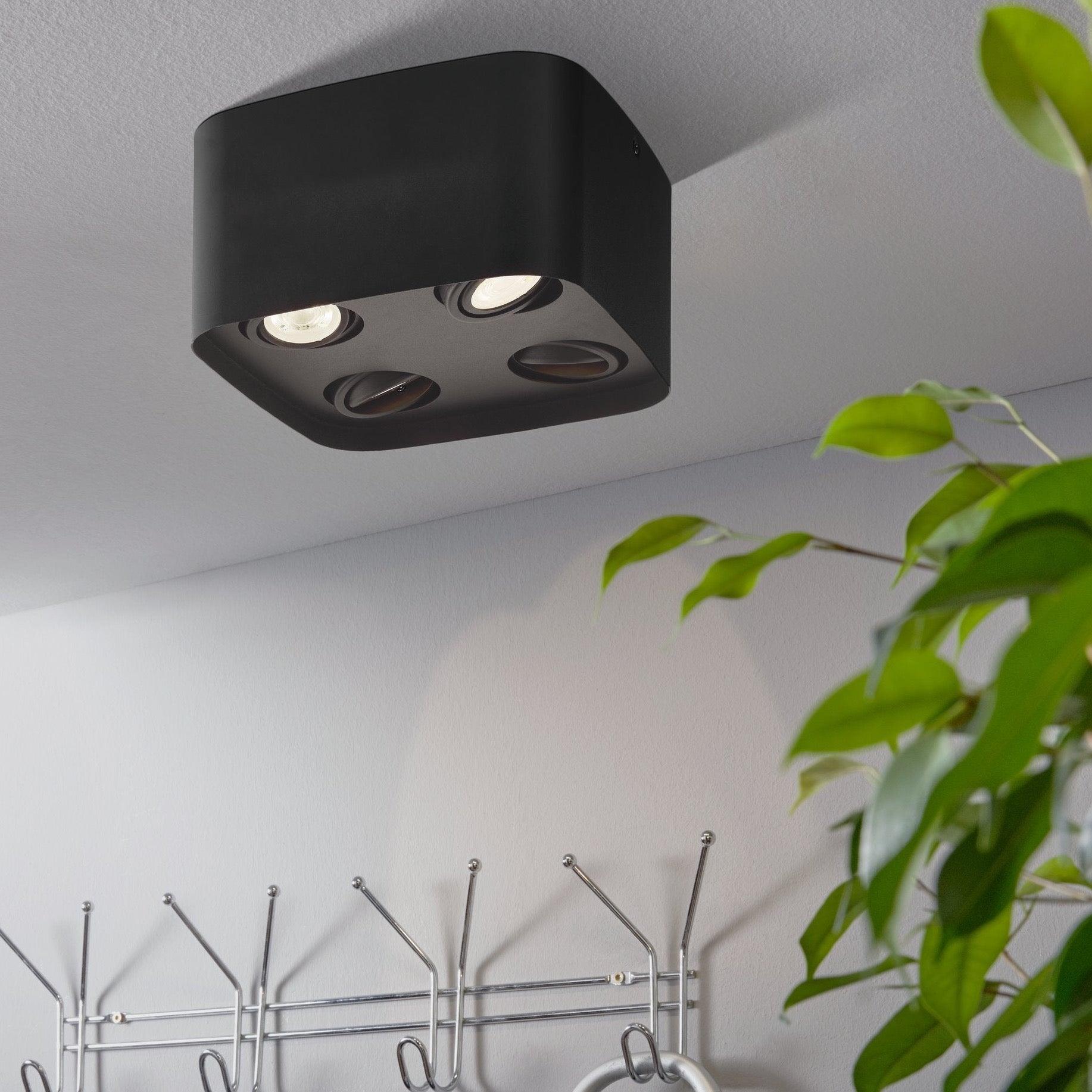 Eglo Connect Caminales Z 4-Light Smart Square Black Flush Mount Ceiling Light - Modern Lighting for Living Room, Bedroom & Kitchen