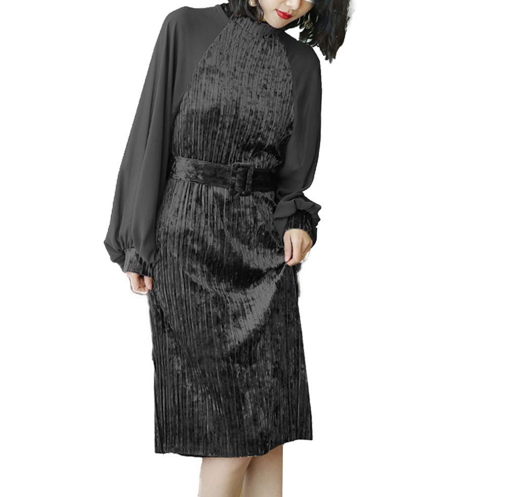 Vintage Patchwork Velvet Dress for Women - Long Sleeve Elegant Party & Casual Dress - Perfect for Holiday Parties, Date Nights & Special Occasions