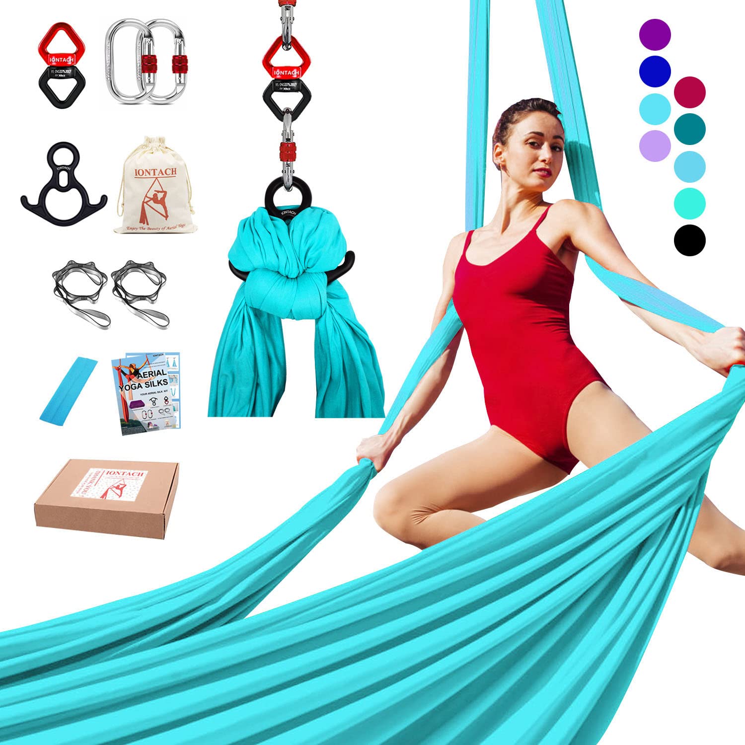 Aerial Yoga Hammock Kit - 9 Yards Low-Stretch Fabric Silks for Beginners - Includes Full Accessories - Perfect for Home Yoga, Dance Training & Aerial Fitness