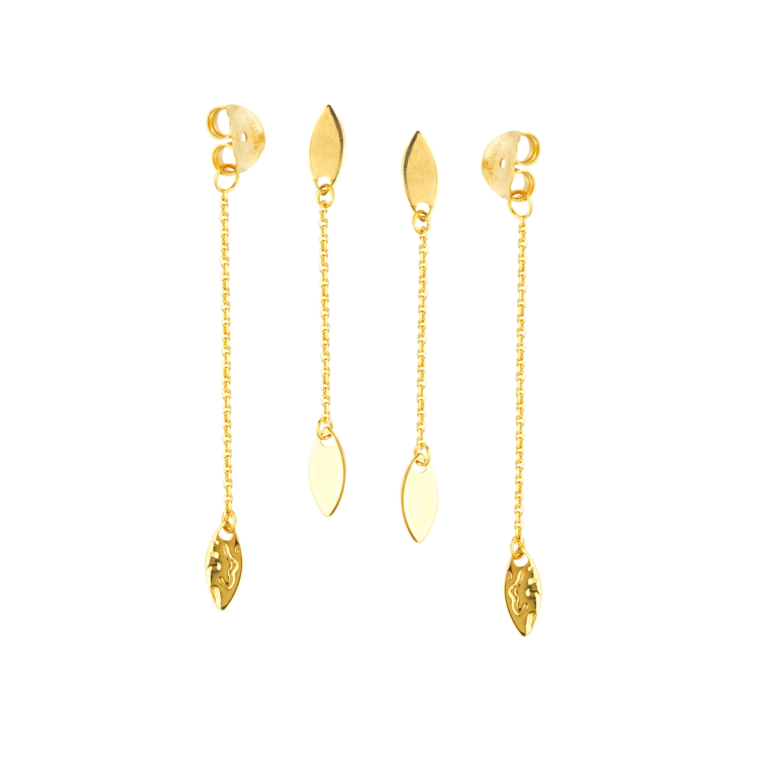 14K Gold Front & Back Chain Leaf Earrings - Elegant Dangle Earrings for Women, Perfect for Parties, Weddings & Everyday Wear
