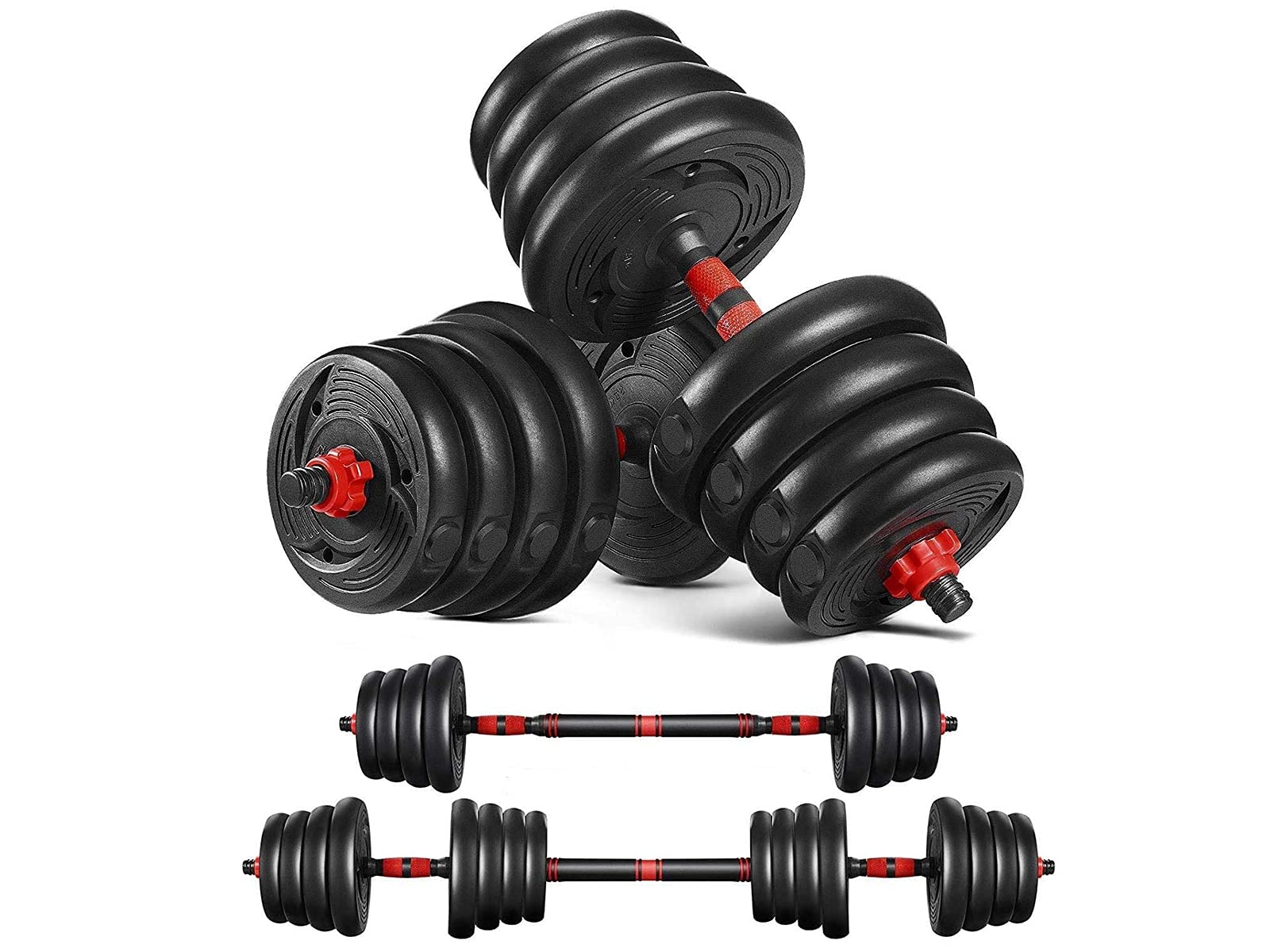 2021 Adjustable Dumbbells Set (5-88Lbs/110Lbs) - Convertible Free Weights with Barbell Connector & Ab Roller Wheel - Home Gym Equipment for Strength Training, Full Body Workout & Fitness - Perfect for Small Spaces, Home Workouts & Cross Training