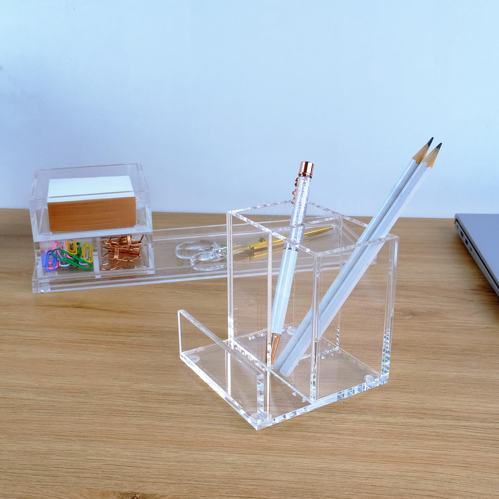 Clear Acrylic Desk Organizer Set - 4-Piece Office & Home Desktop Organizer Kit with Bonus Acrylic Ruler | Perfect for Office Supplies, School Stationery, and Home Office Organization