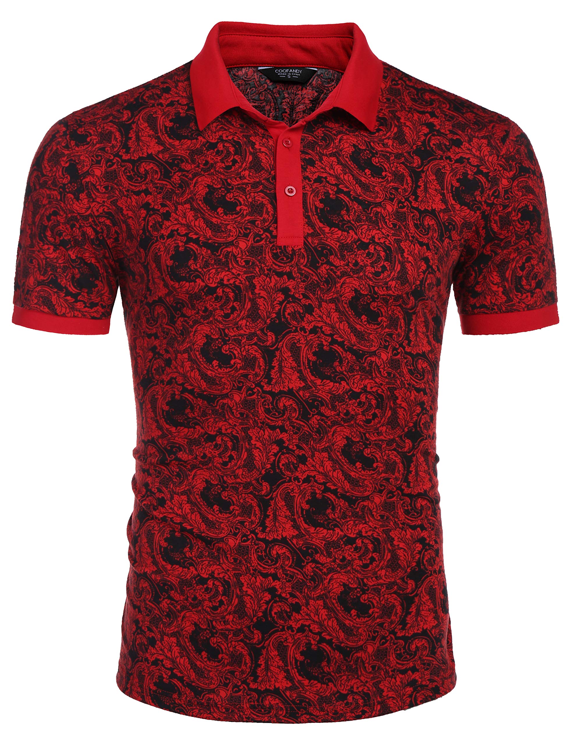 COOFANDY Men's Slim Fit Short Sleeve Polo Shirt with Floral Paisley Print - Breathable Casual Summer T-Shirt for Work, Golf & Outdoor Activities