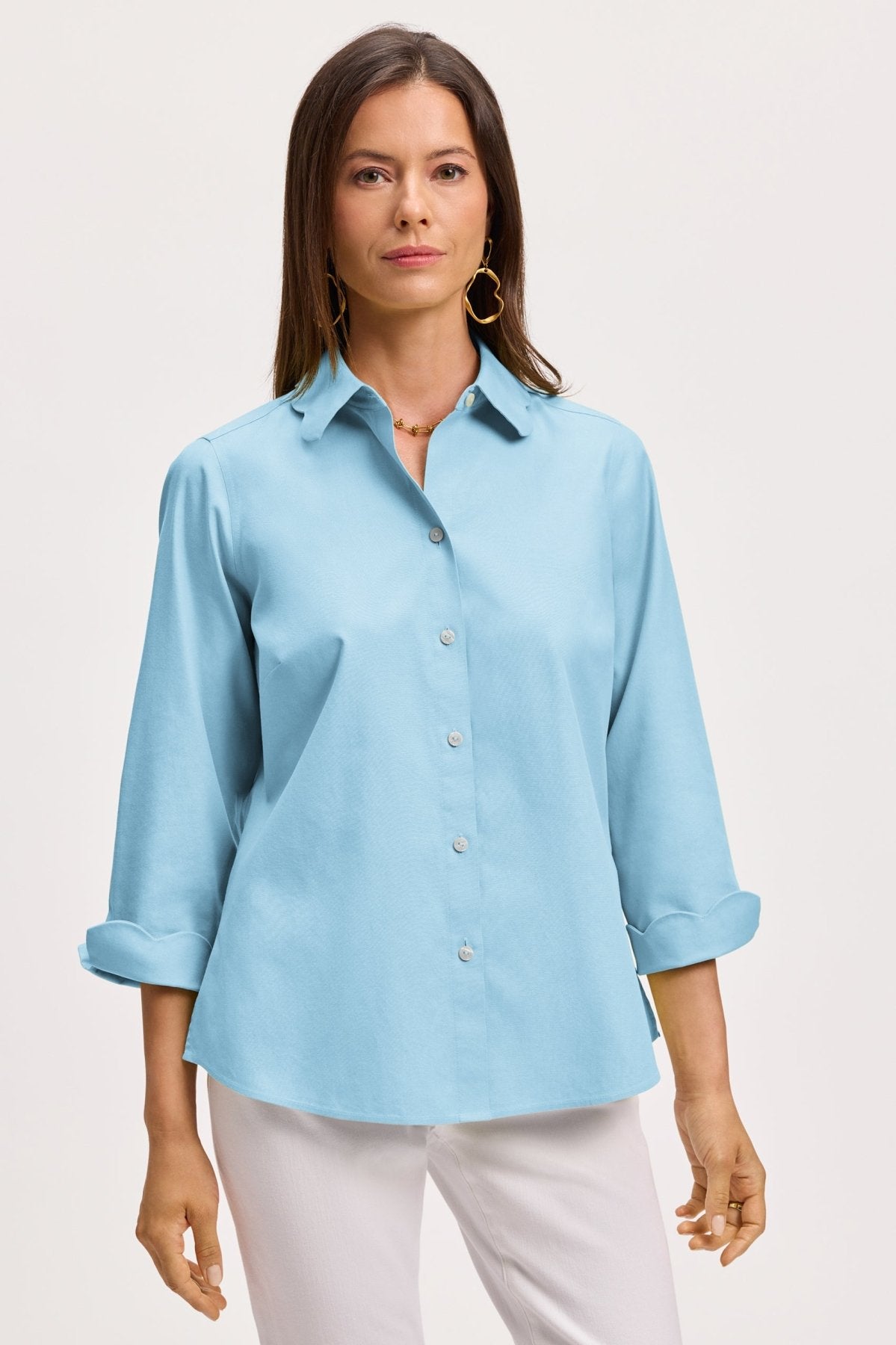 Gwen No Iron Pinpoint 3/4 Sleeve Wrinkle-Free Dress Shirt for Women | Office Wear & Business Casual Attire