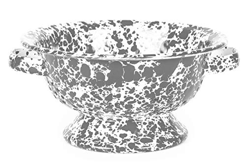 Premium 8-Inch Grey Marble Berry Colander - Durable Stainless Steel Mesh Strainer for Washing Fruits, Vegetables & Pasta - Perfect for Kitchen, Camping & Picnics