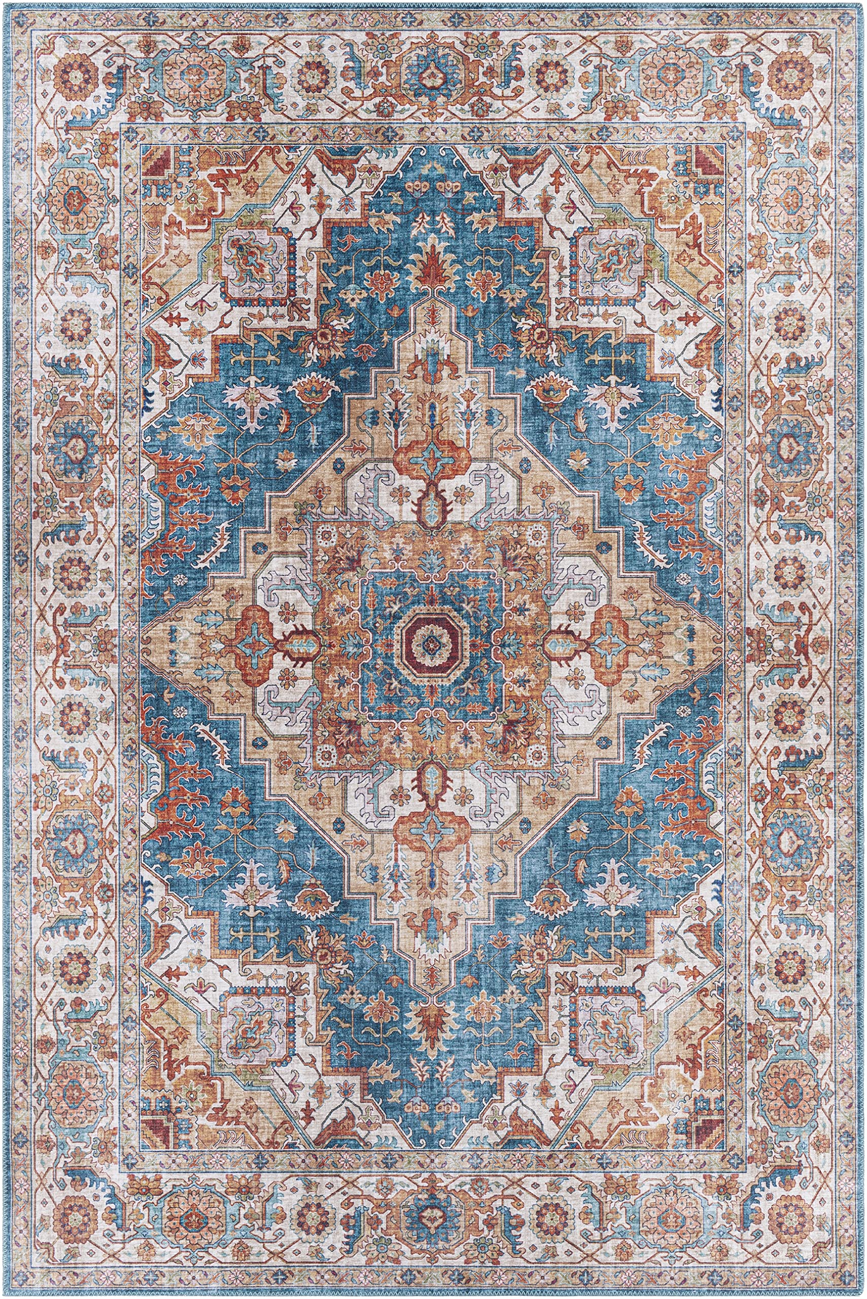 Mark&Day 9x12 Loon Traditional Burnt Orange Area Rug - Handmade Non-Slip Living Room Carpet, Blue Brown Kitchen Rug, Bedroom Floor Mat (9'x12') - Perfect for Home Decor, Dining Room & High Traffic Areas