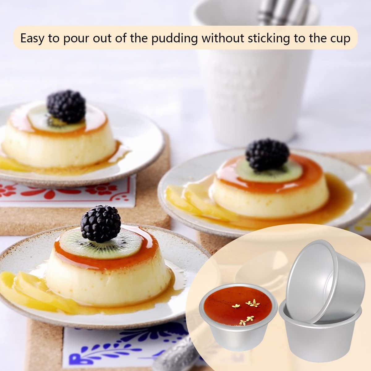 8-Piece Aluminum Pudding Cups Molds - 3.74 x 2 x 2.87 Inch Popover Pan for Cupcake, Muffin & Baking - Perfect for Desserts, Party Treats & Home Cooking
