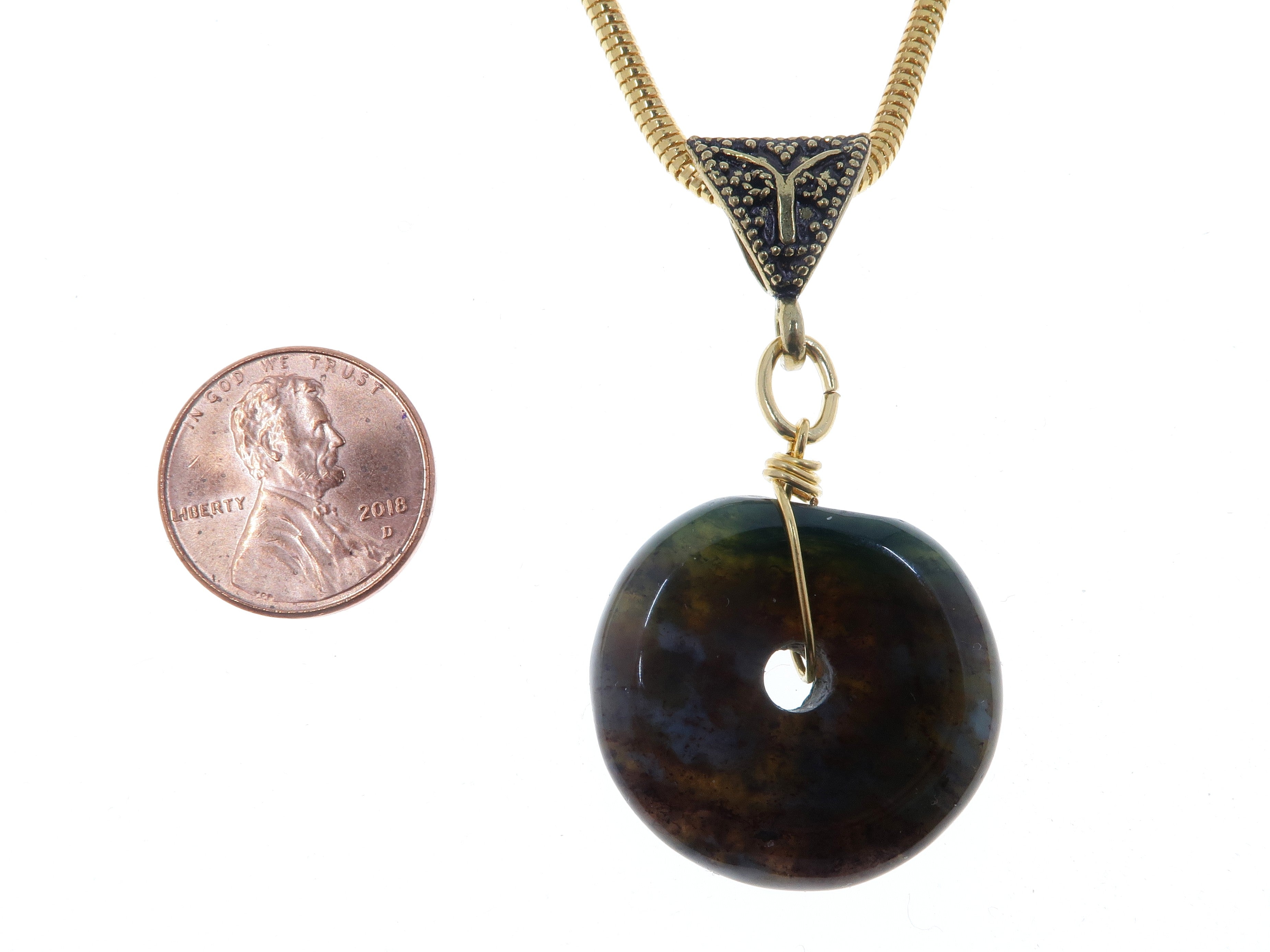 Fancy Jasper Necklace with Green Bloodstone & Moss Agate Donut Pendant - Natural Stone Jewelry for Women, Boho Chic Gift, Yoga Meditation Accessory