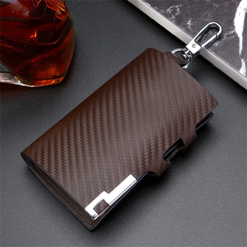 FEER Men's Lightweight Leather Key Holder - Slim Multifunctional Key Organizer with Large Capacity (Black) - Perfect for Car Keys, House Keys & Office Keys | Compact Keychain Wallet for Everyday Carry