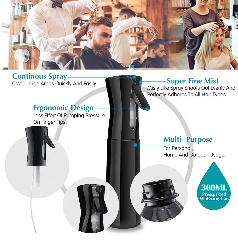 EZILO 300ml Fine Mist Spray Bottle for Hair Care, Styling & Hydration - Refillable Water Sprayer for Salon, Travel & Home Use