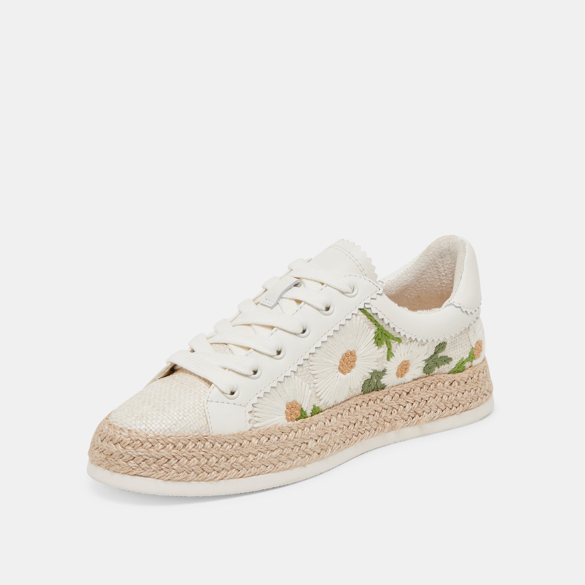 AZALIA White Floral Raffia Sneakers - Women's Casual Comfortable Shoes for Summer, Beach, and Outdoor Walking