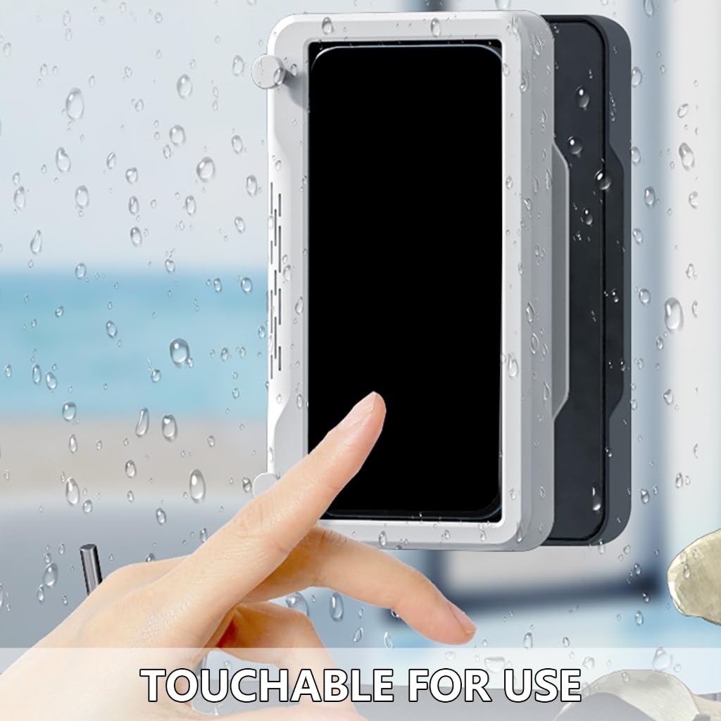 Waterproof Self-Adhesive Phone Holder for Bathroom & Home - Wall Mounted Phone Stand Case with Strong Adhesive (Perfect for Shower, Kitchen, Office & Car Use)