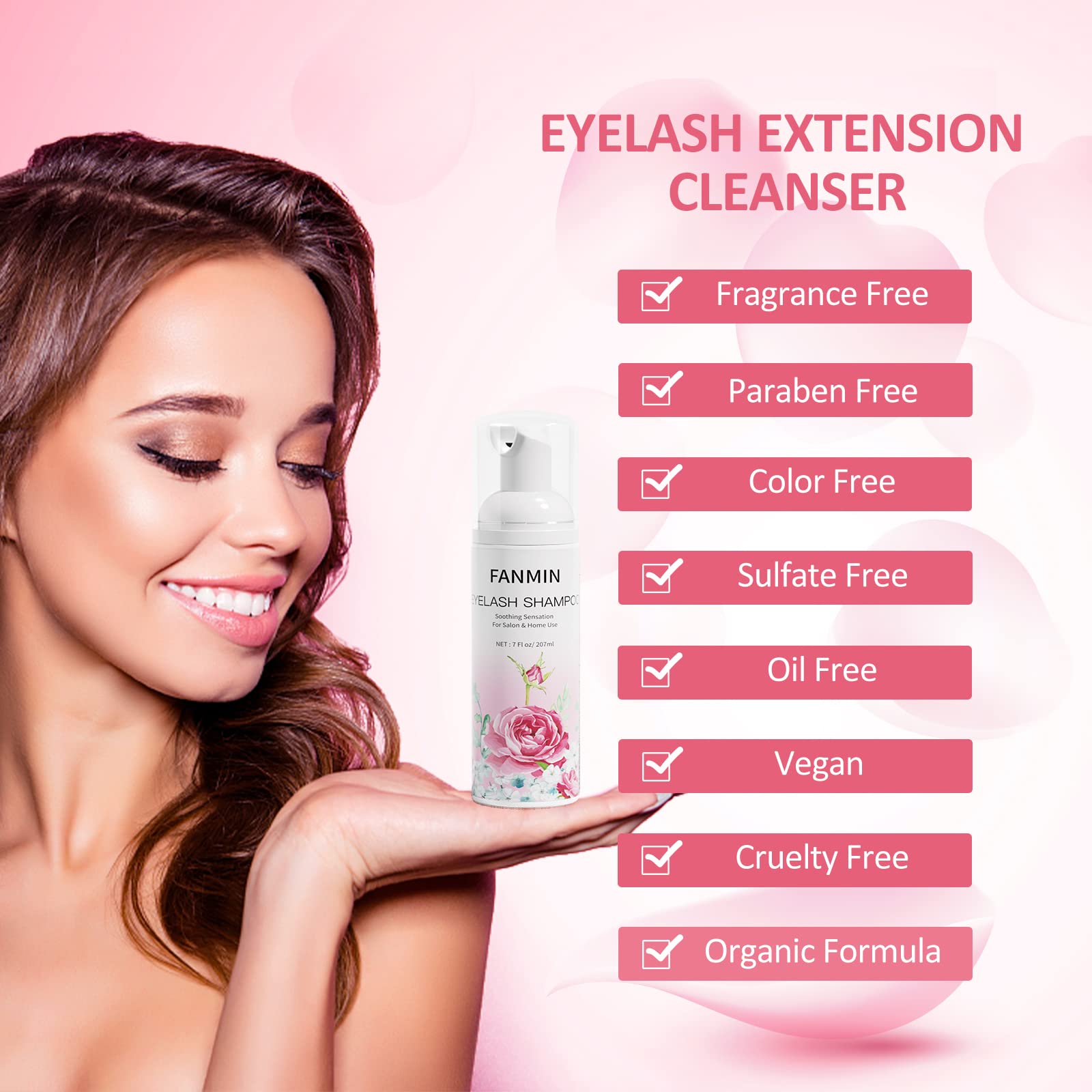 Eyelash Extension Cleanser 207ml - Paraben & Sulfate Free Lash Wash with Mascara Wand & Brush - Gentle Foaming Cleanser for Eyelid & Makeup Removal - Perfect for Salon & Home Use (7 fl.oz) - Ideal for Lash Extensions Care & Daily Eye Makeup Cleansing