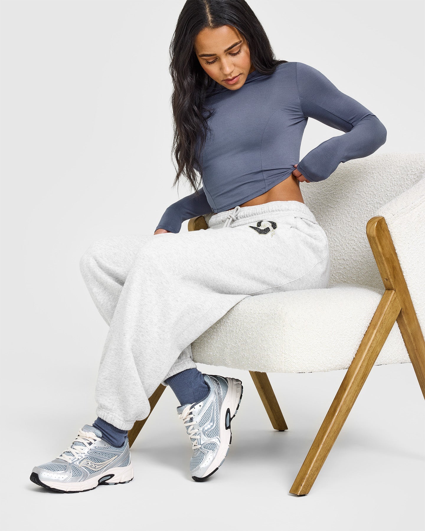Mellow™ Soft Mid Long Sleeve Women's Tops - Comfortable Stretch Cotton Blend Shirt in Granite Blue | Casual Wear, Layering, Office Outfits & Everyday Fashion