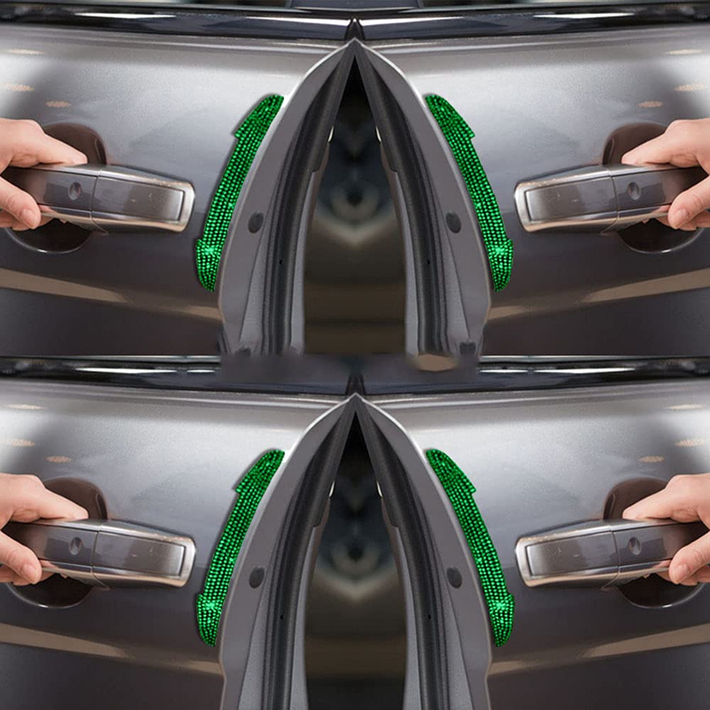 Rhinestone Studded Car Door Side Anti-Collision Strip & Rear View Mirror Sticker Decoration (Green, 4PCS) - Protect Your Vehicle from Scratches & Enhance Style for Cars, SUVs, Trucks