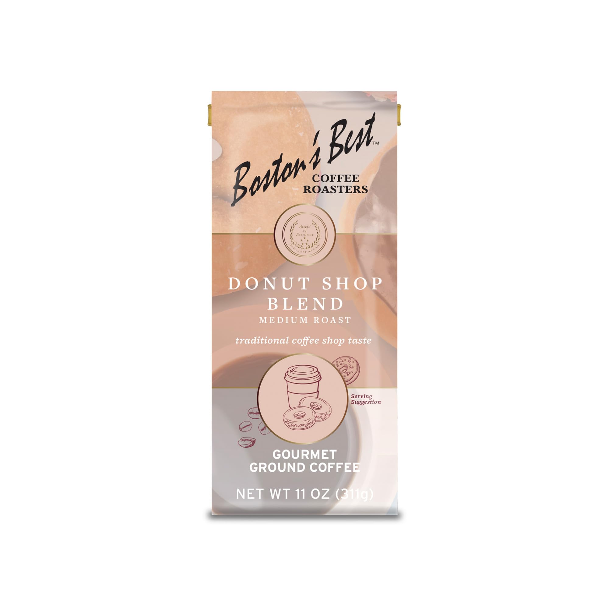 Boston’s Best Donut Shop Gourmet Coffee - Medium Roast Ground Coffee, 11oz (311g) Premium Bag - Perfect for Breakfast, Office & Gift Giving