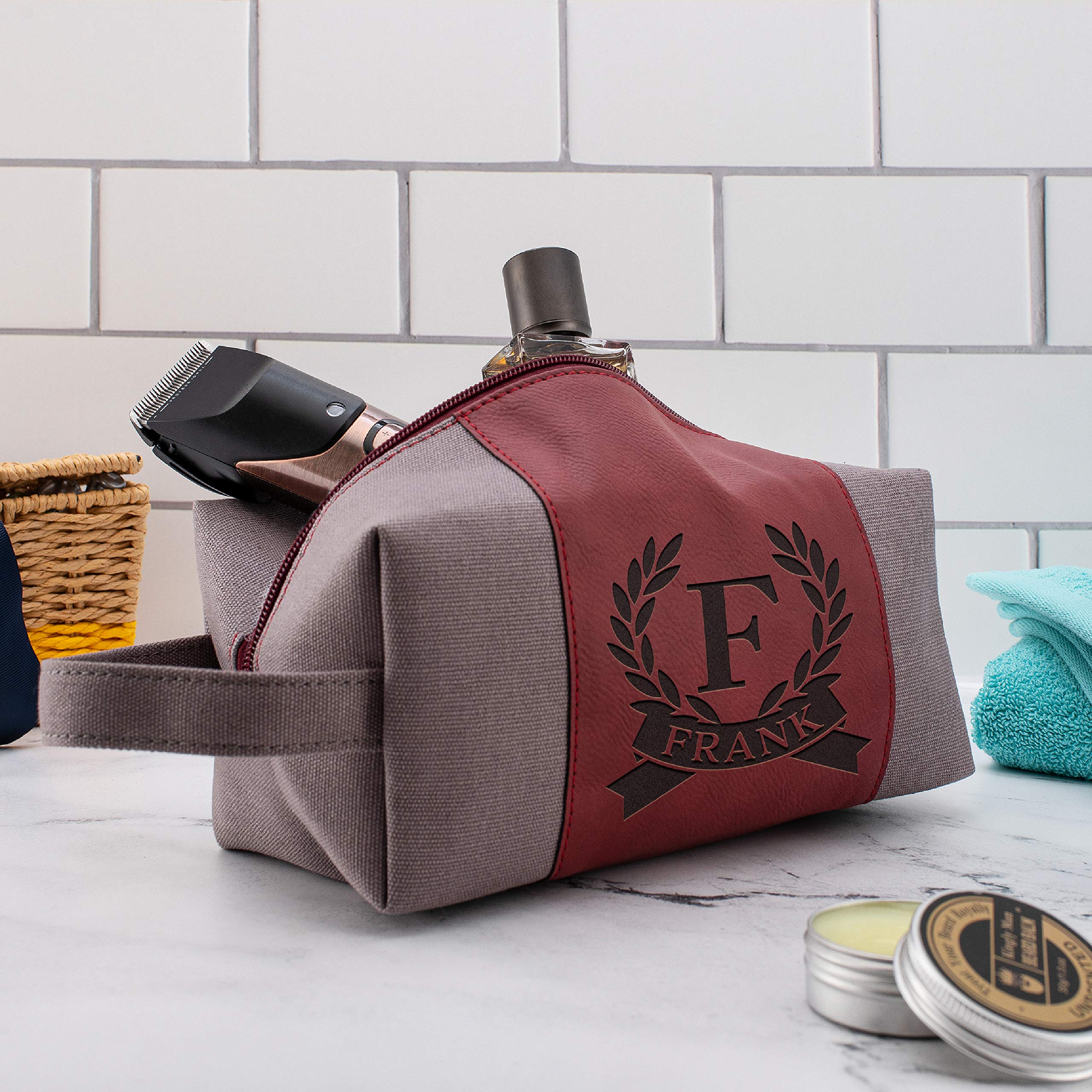 Personalized Toiletry Bag for Men - 12 Unique Designs | Waterproof Canvas Shaving Dopp Kit | Ideal Dad Gifts & Travel Essentials | Perfect for Business Trips, Gym, Camping & Vacation