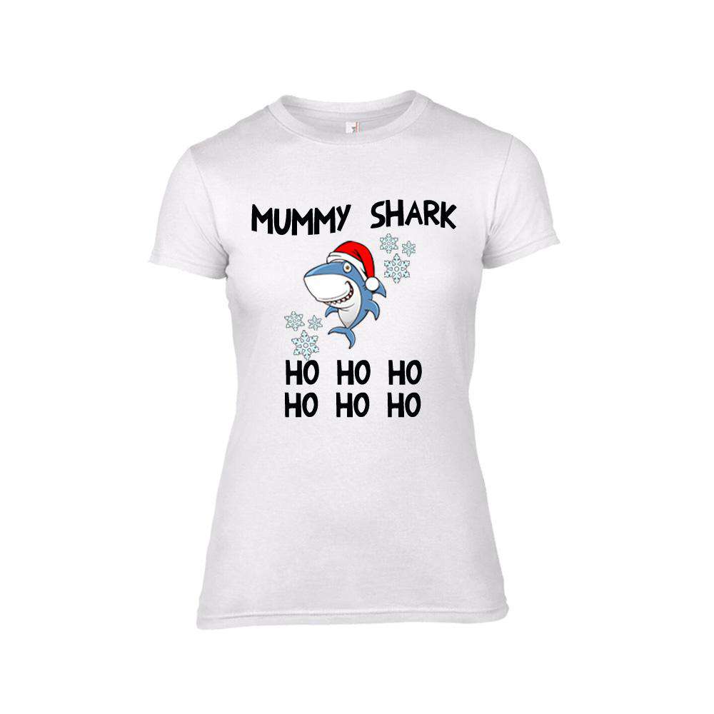Christmas Shark Family Matching White T-Shirts - Fun Holiday Outfits for Family Photos & Festive Gatherings