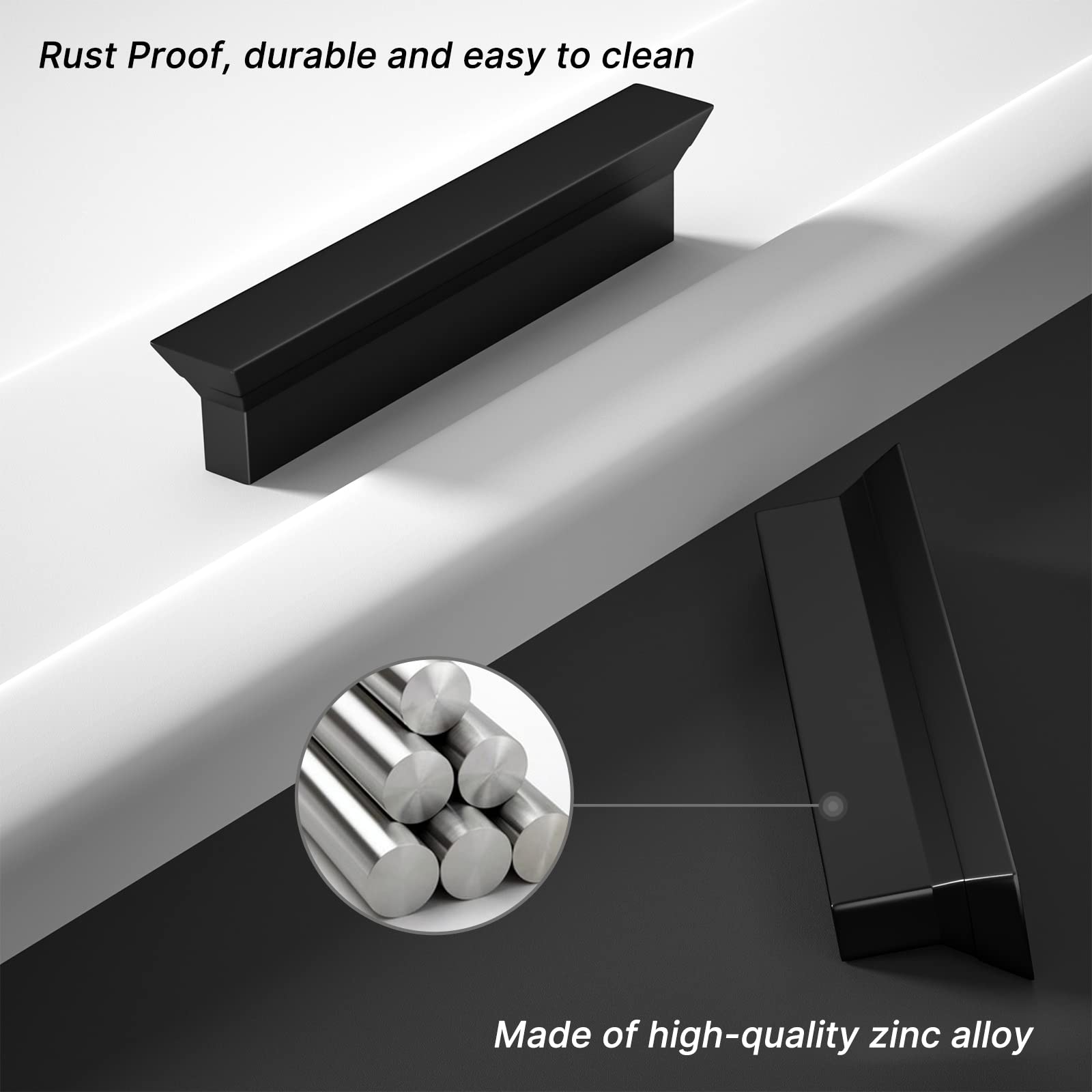 Rergy 10 Pack Matte Black Kitchen Cabinet Handles - 5 Inch (128mm) Center to Center - Modern Drawer Pulls for Kitchen, Bathroom & Dresser - Durable Hardware for Cabinets, Furniture & Home Decor