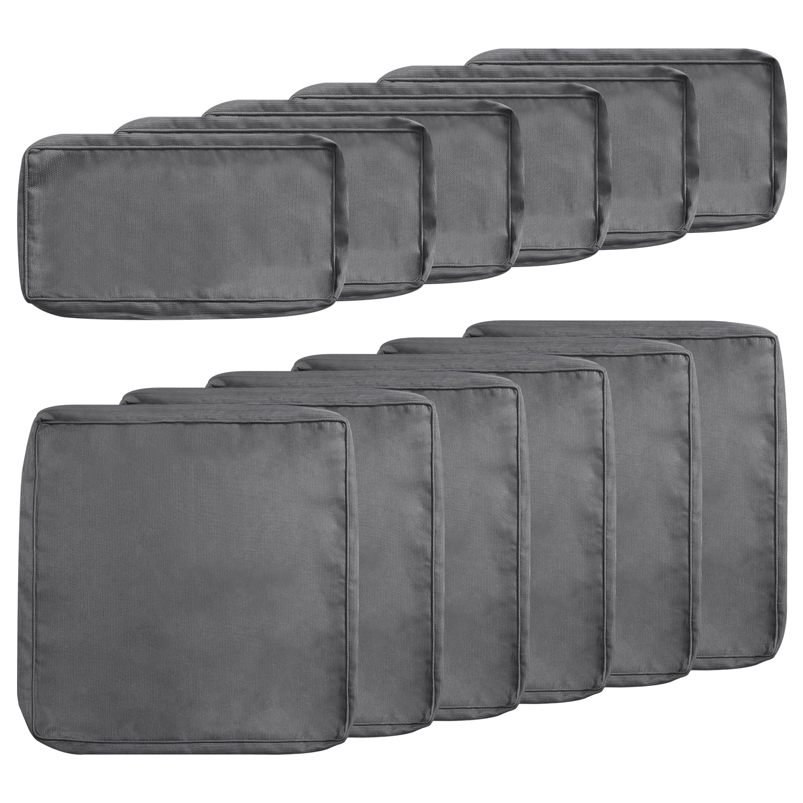 Betterland 12-Piece Waterproof Outdoor Cushion Covers - Replacement Slipcovers for Patio Sofa, Chair & Couch - UV Resistant, Fade Proof, All Weather Protection (Grey) - Perfect for Backyard, Deck, Poolside & Garden Furniture