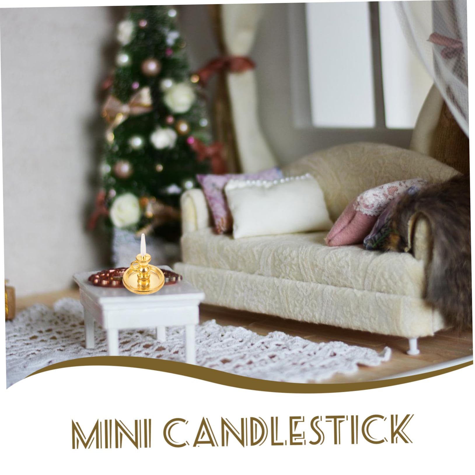 Hoement 2-Pack Miniature Candle Holders - 1:12 Scale Dollhouse Furniture with Fake Candles - Alloy Metal Decor for Dollhouse, Fairy Garden, and Christmas Village Displays - Perfect for DIY Miniature Scenes and Home Decor