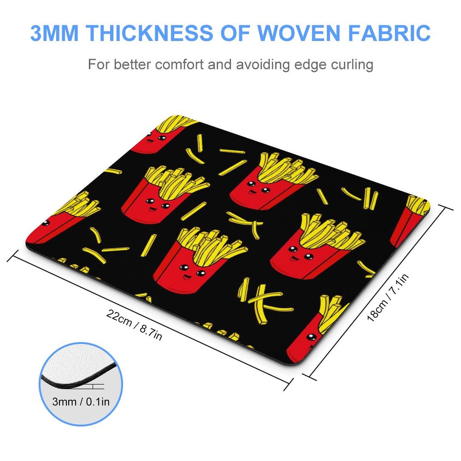 Stylish French Fries Mouse Pad - Non-Slip, Waterproof Gaming Mouse Mat for PC & Laptop - Durable Office & Home Desk Accessory (18x22cm) - Perfect for Gamers, Students & Remote Workers
