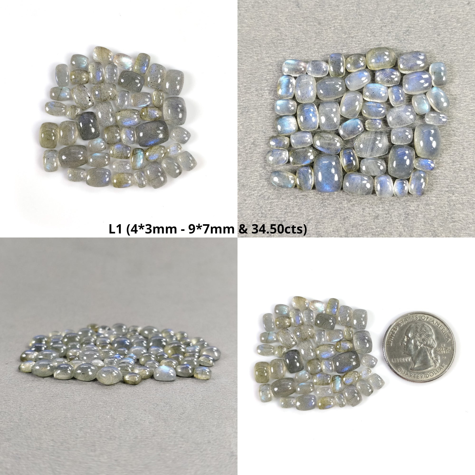 Natural Blue Labradorite Gemstone Cabochons - Untreated, Unheated Cushion Shape (46pcs, 75pcs, 123pcs Lots) for Jewelry Making, Wire Wrapping & Crystal Healing