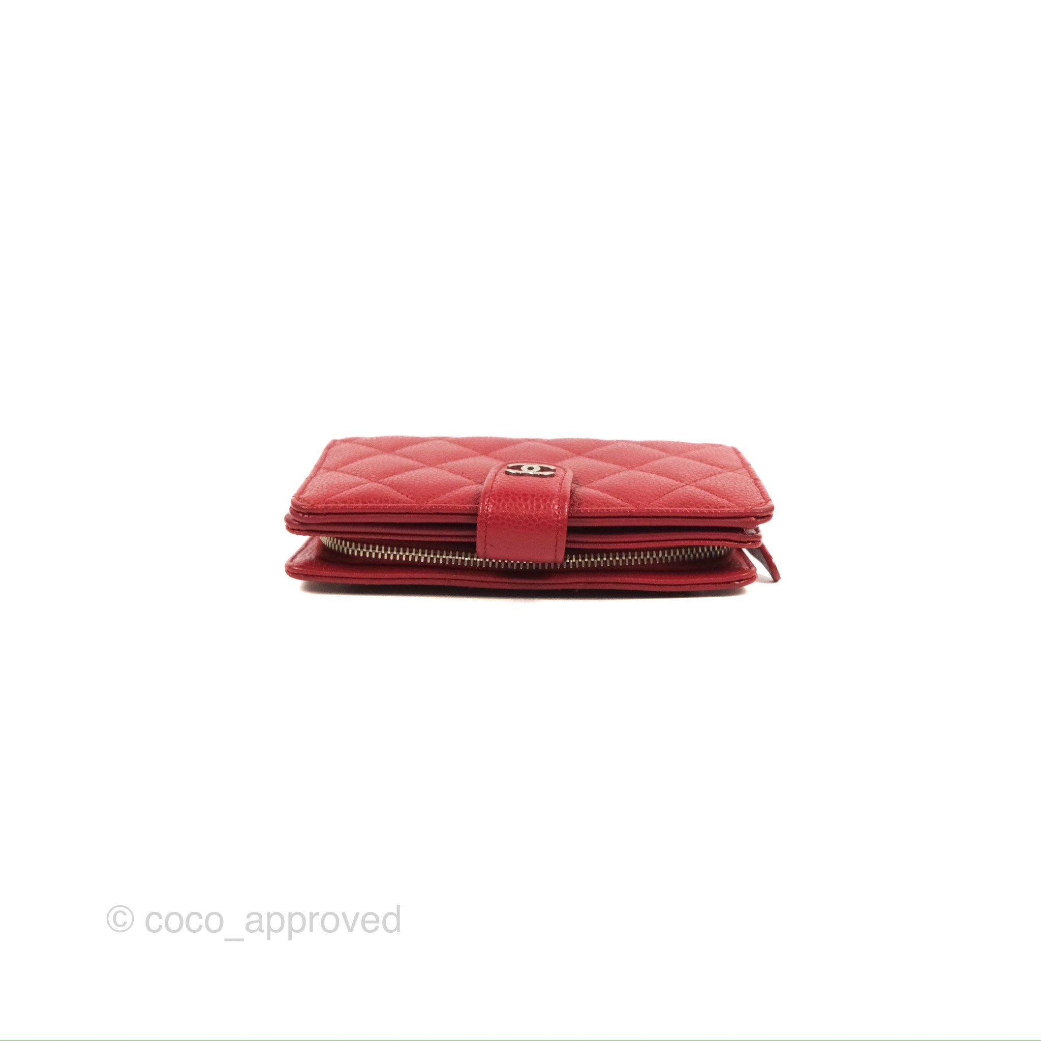 Chanel Classic Flap Wallet Quilted Red Caviar Leather with Silver Hardware - Luxury Women's Wallet for Everyday Use & Special Occasions