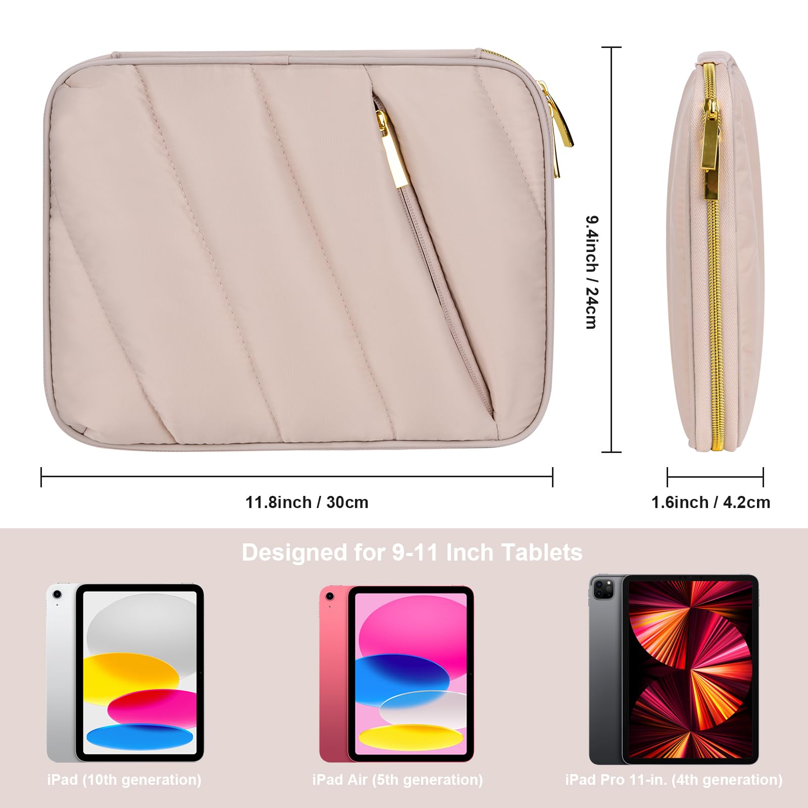 Puffy iPad Sleeve Case 11 inch - Shockproof Padded Tablet Bag for iPad Pro 11 (M4), iPad 10.9 (10th Gen), iPad Air 11 (M2), Samsung Galaxy Tab S9/S8 - Lightweight & Protective Khaki Cover for Travel, Work & School