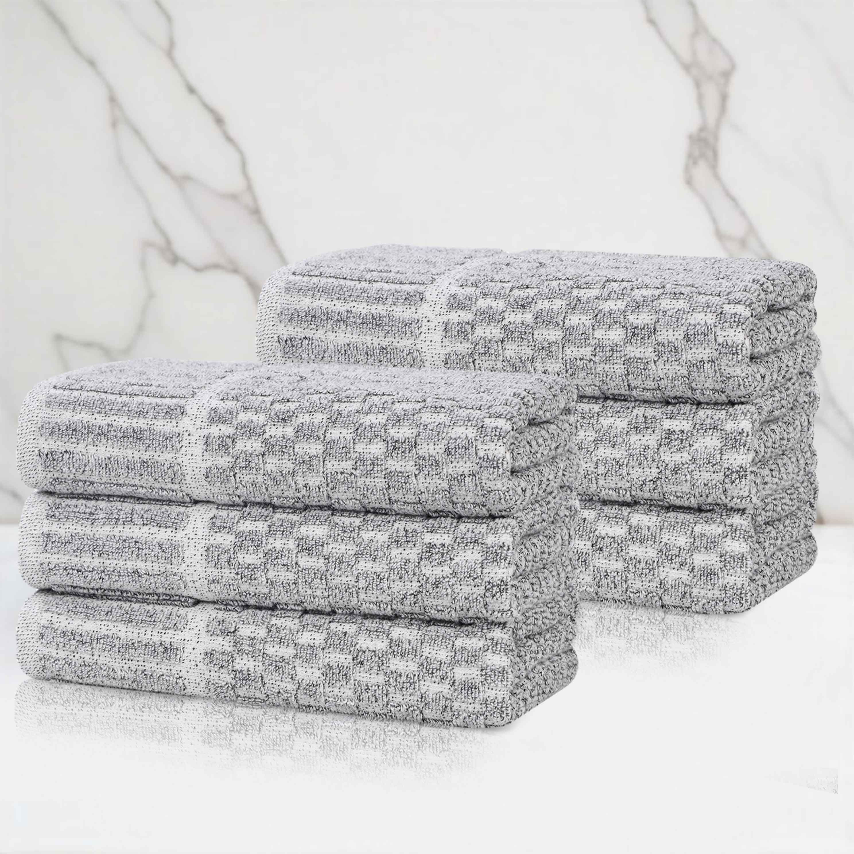 Premium 6-Pack Juno Cotton Blend Checkered Border Hand Towels - Medium Weight, Soft & Absorbent for Kitchen, Bathroom, and Guest Use