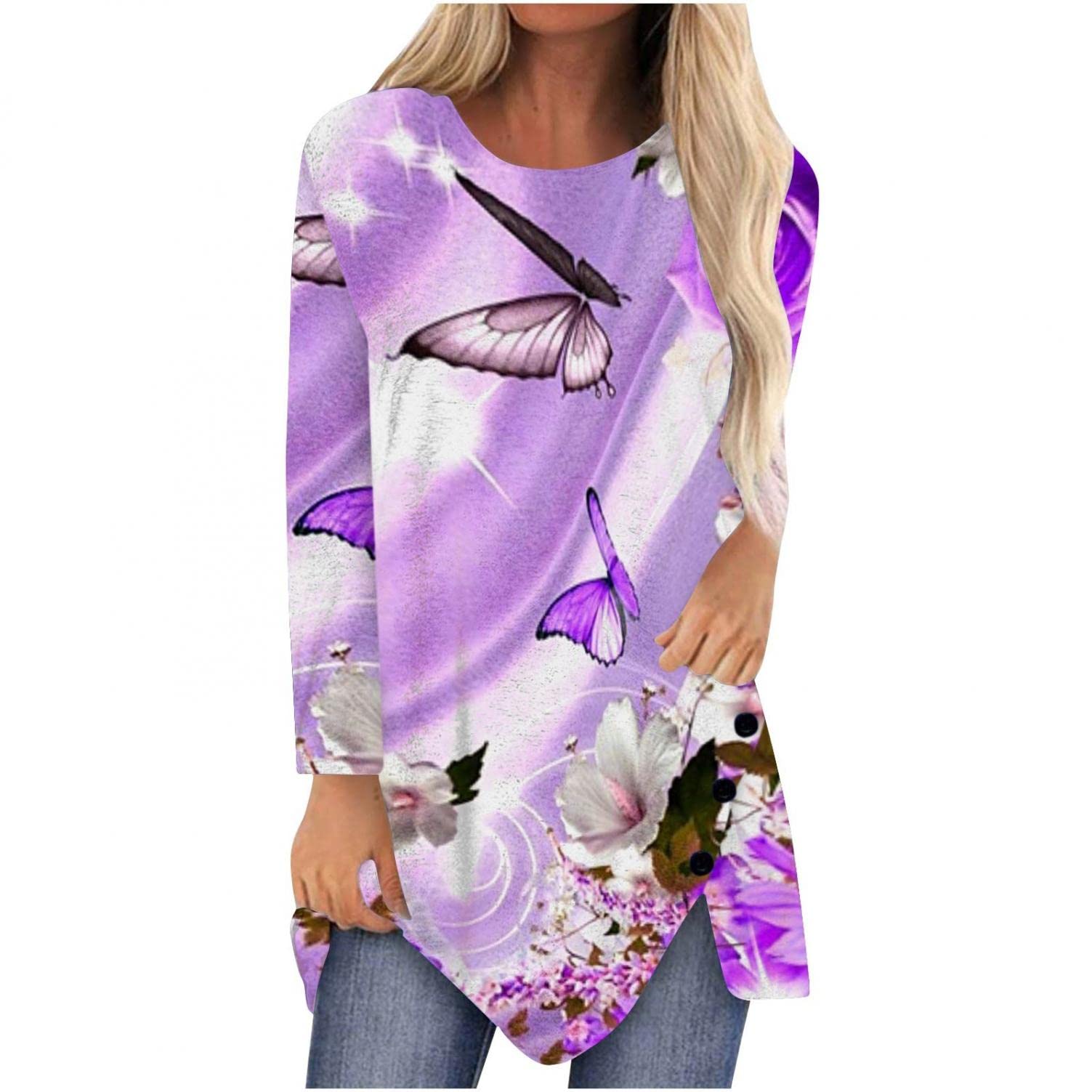 Trendy Women's Long Sleeve Crew Neck Graphic T-Shirt - Loose Fit Casual Pullover Blouse for Everyday Wear | Perfect for Fall Outfits, Layering & Street Style Fashion