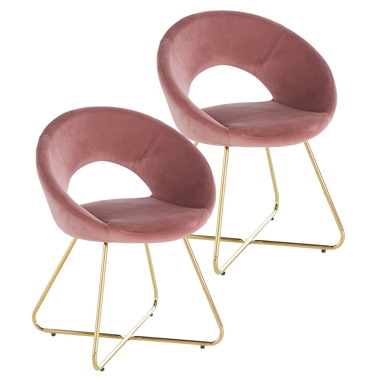 Modern Velvet Accent Chairs Set of 2 - Mid Century Upholstered Armchairs with Golden Legs for Living Room, Dining Room & Lounge (Pink) | Comfortable Leisure Seating for Home Decor & Entertaining