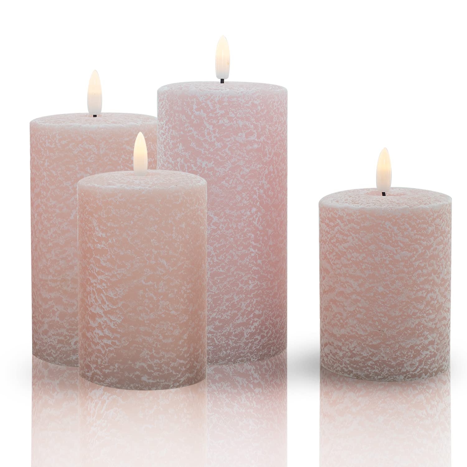 Battery Operated Flameless LED Candles - Real Wax Pillar with 3D Wick & 10-Key Remote (Set of 4, Pink) | H-BLOSSOM | Perfect for Home Decor, Weddings, Romantic Dinners & Holiday Centerpieces