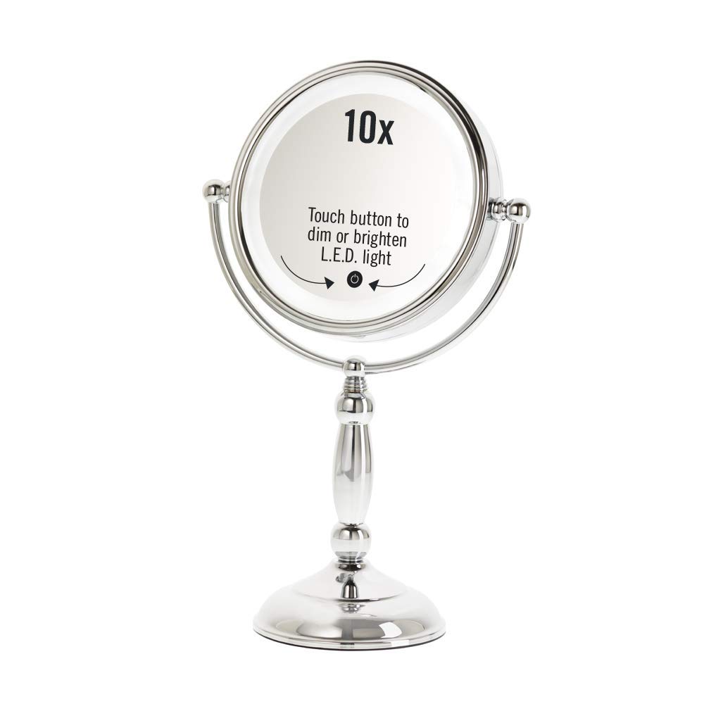 Danielle Creations 8.5-Inch LED Vanity Mirror with Touch Control & Adjustable Brightness - 10X Magnification Two-Sided Makeup Mirror for Perfect Makeup Application, Skincare Routine and Eyebrow Grooming