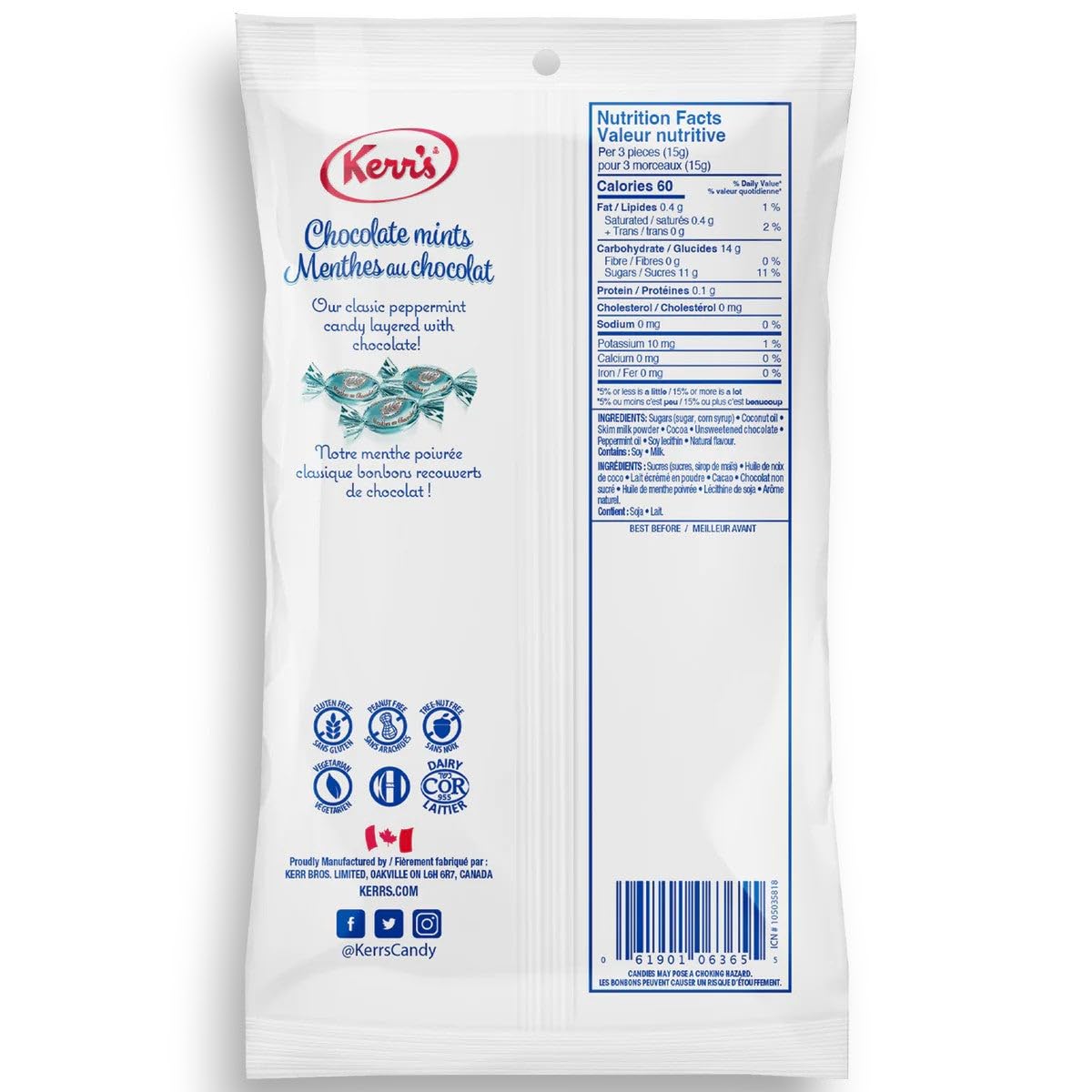 Kerr's Chocolate Mints Candies - Gluten Free, No Artificial Colors, 175g (3-Pack) | Perfect for Parties, Gifts & Office Treats