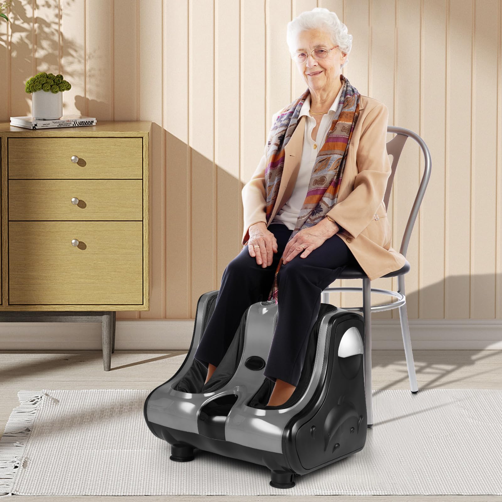 RELAX4LIFE Shiatsu Foot and Calf Massager with Heating - Kneading, Vibration & Rolling Massage for Pain Relief - Adjustable Speed & Tilt Base - Perfect for Home Relaxation, Office Stress Relief & Post-Workout Recovery (Grey)